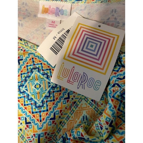 LulaRoe M Lime Green Multi Crew Neck Step-Hem Half Sleeve Irma Top - Picture 5 of 5